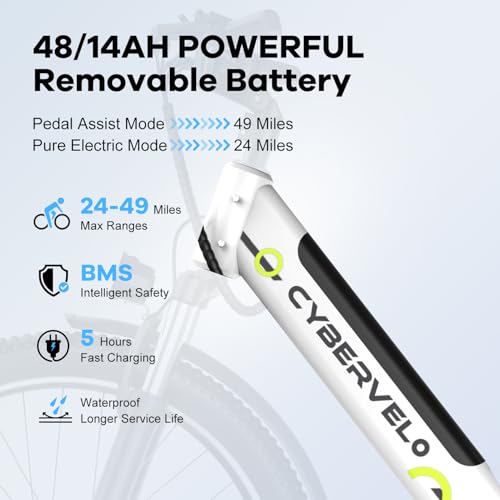 1000 Peak Electric Bike for Adults, 80 Miles Removable Battery, 26" 7-Speed D960