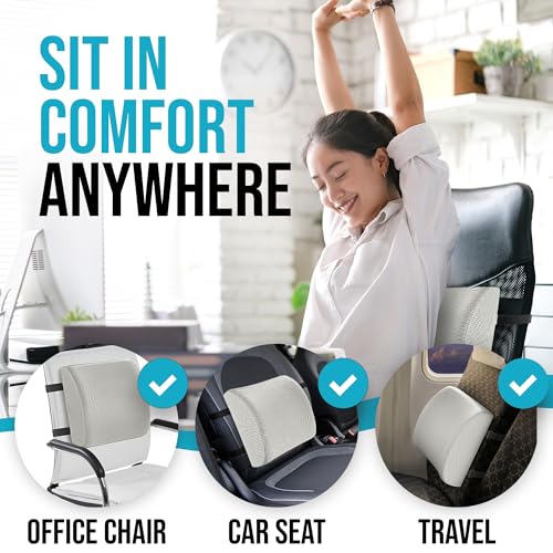 FORTEM Office Chair Cushion and Back Support, Memory Foam Lumbar Pillow, Non Slip, XL V440