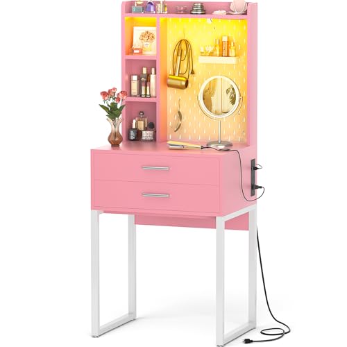 Black Vanity Desk with 4 Drawers and Charging Station O896