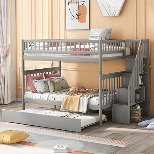 Harper & Bright Designs Twin Size Loft Bed with L-Shaped Desk and Stairs, Solid Wood, White D768