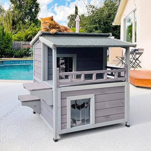 Aivituvin Cat House Indoor 2 Story Feral Cat Shelter for Winter Outdoor Large B645914