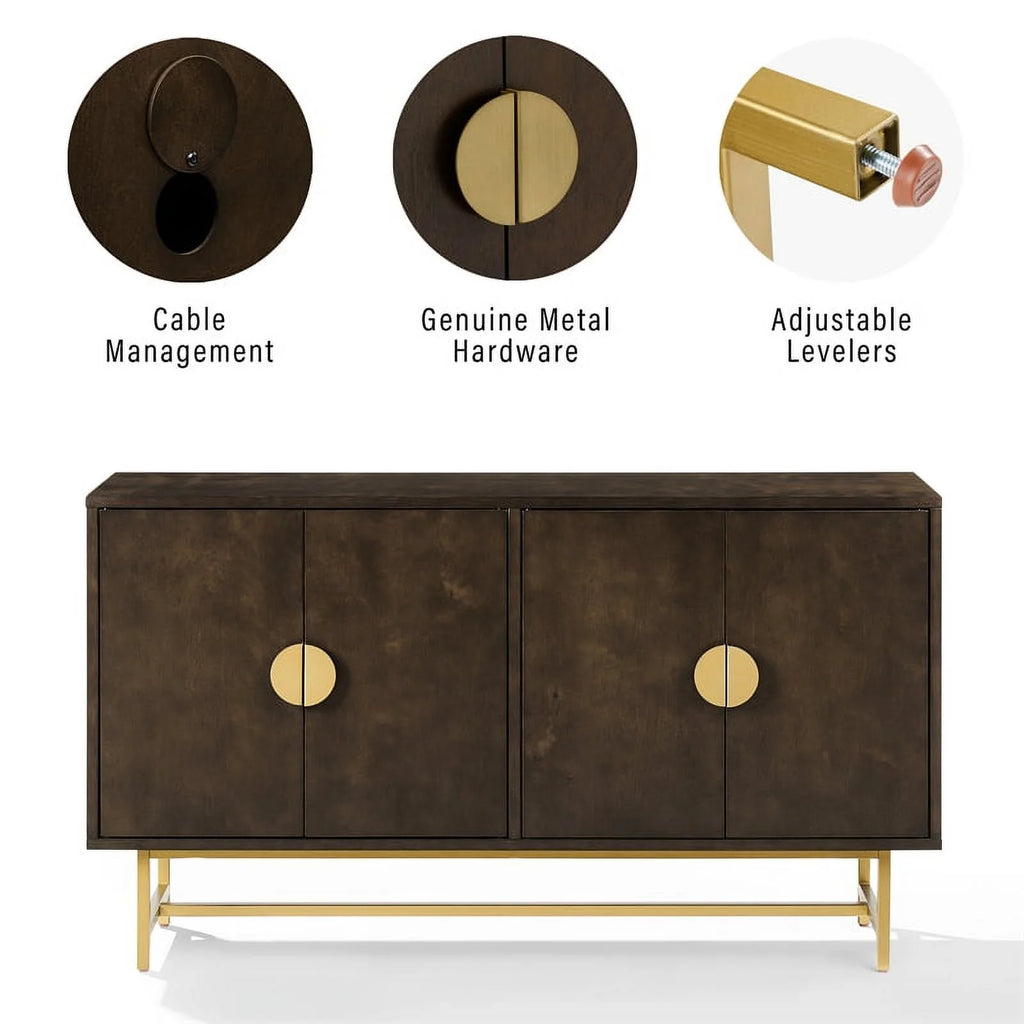 Crosley Furniture Blair Mid-Century Wood/Steel Sideboard, Dark Brown/Gold N739091