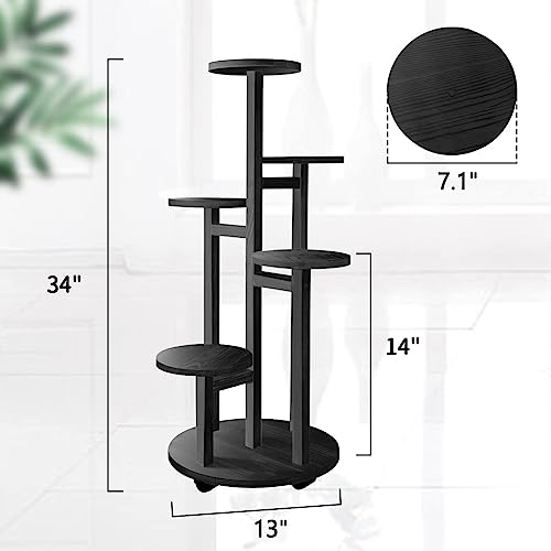 GEEBOBO 5-Tier Tall Plant Stand for Indoor, Wood Corner Display Rack, Walnut K379