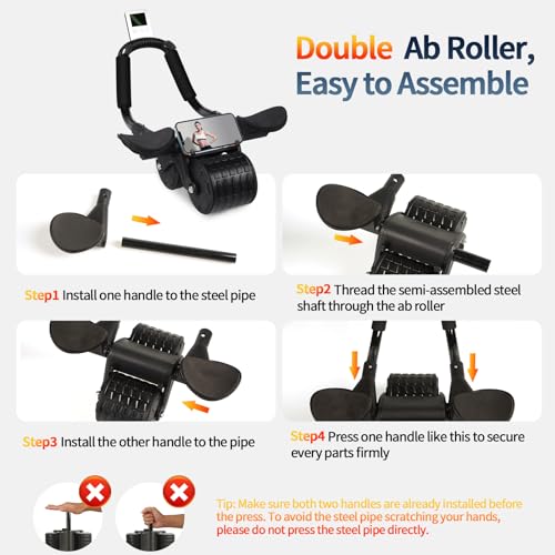 Ab Roller Wheel with Timer & Knee Mat, Automatic Rebound with Elbow Support D421