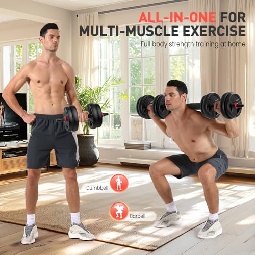 Adjustable Dumbbells 55lbs Free Weight Set with Connector, 2-in-1 Dumbbell and Barbell for Home Gym F376