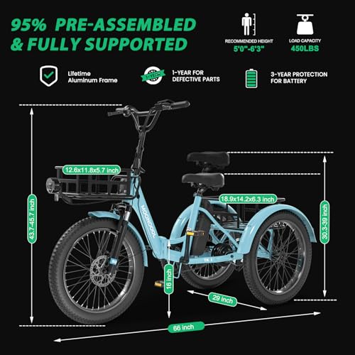 MOONCOOL Electric Tricycle for Adults 350W 36V Removable Battery 7 Speeds P222040
