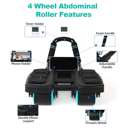 Automatic Rebound Ab Roller Wheel with Elbow Support, 4-Wheel Core Exercise Equipment for Home Gym X959