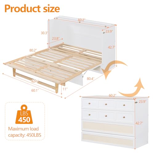 Full Size Murphy Cabinet Bed with Large Drawers, White C36715