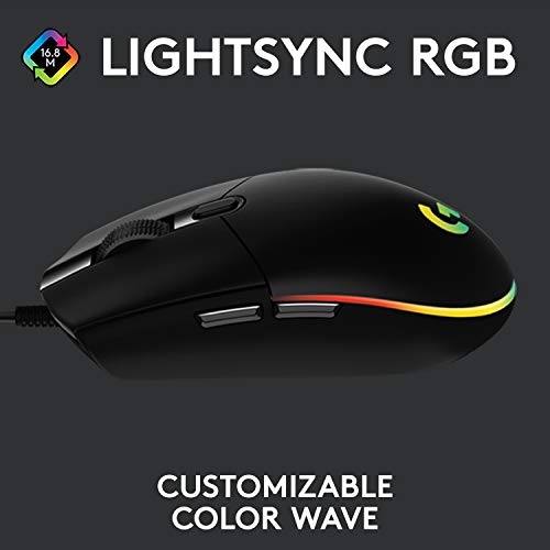 Logitech G203 Wired Gaming Mouse, 8,000 DPI, RGB, 6 Programmable Buttons, PC/Mac - Black U28629