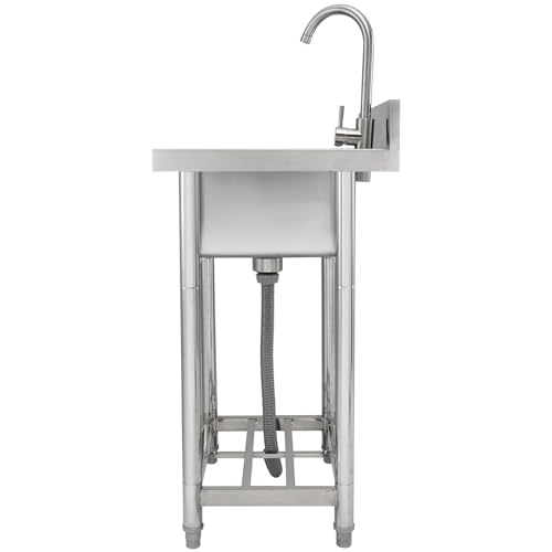 VEVOR Stainless Steel Utility Sink with Workbench Faucet and Legs, 39.4 x 19.1 x 37.4 in L559