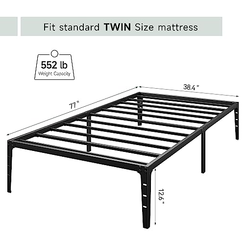 IDEALHOUSE 6 Inch Metal Platform Twin Bed Frame, Heavy Duty, No Box Spring Needed W56107