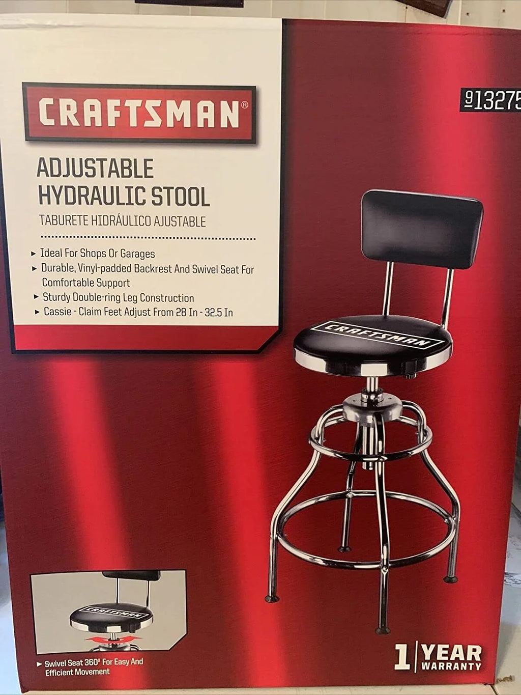 Craftsman Adjustable Hydraulic Seat Stool, Black Q163889