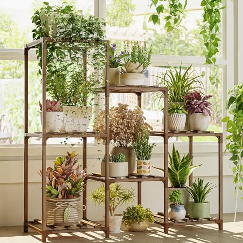 Bamworld Plant Stand Indoor Outdoor Wood Plant Rack 3 Tier Ladder D51744