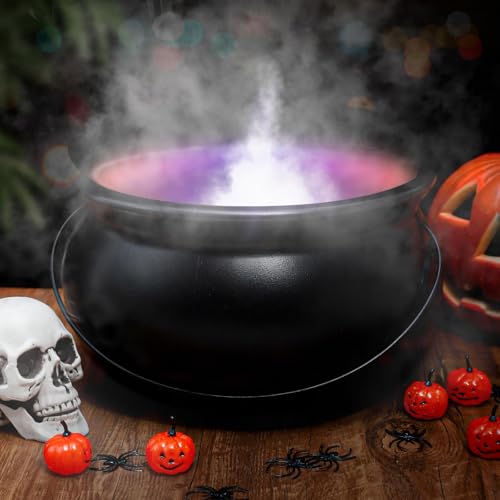 Halloween Decorations 12" Large Witches Cauldron with Mist Maker Fogger Black Witch Cauldron Kettle Pot 12 LED Light Color Change Pond Fog Maker for Holidays Parties Outdoor Decorations
