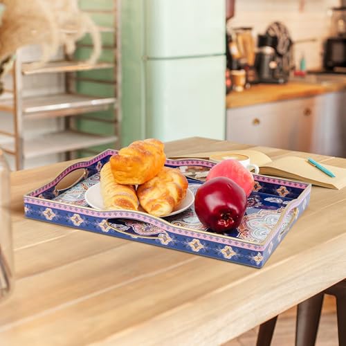 Gifturbo Blue Serving Tray with Handles, Rectangular Plastic Tray J15614