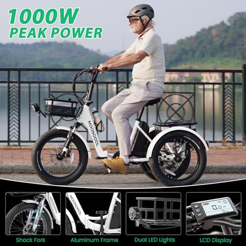 MOONCOOL Electric Tricycle for Adults 350W 36V Removable Battery 7 Speeds P222040