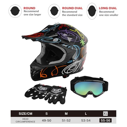 SLMOTO Dot Youth Kids Motocross Offroad Helmet with Goggles and Gloves Blue Skull D851858