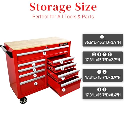 Heavy Duty 9-Drawer Rolling Tool Chest with Wood Top, Black K54490