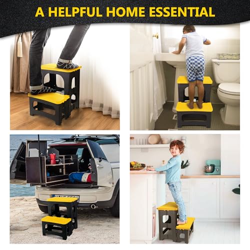Folding 2-Step Stool, Non-Slip Portable Footstool, Yellow H725346