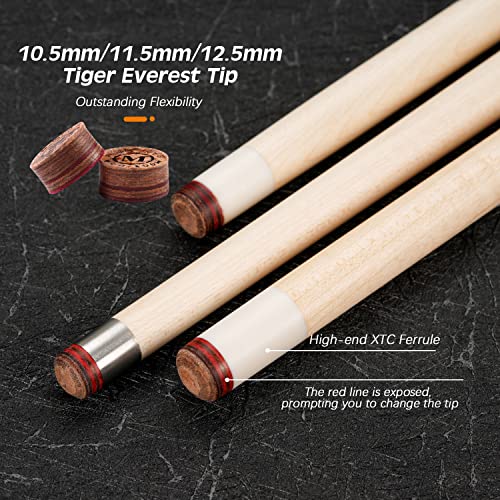 KONLLEN Pool Cue Stick Canadian Maple Billiard Cue Set with Extension and Case I6357