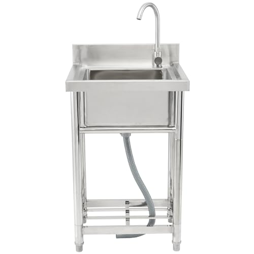 VEVOR Stainless Steel Utility Sink with Workbench Faucet and Legs, 39.4 x 19.1 x 37.4 in L559