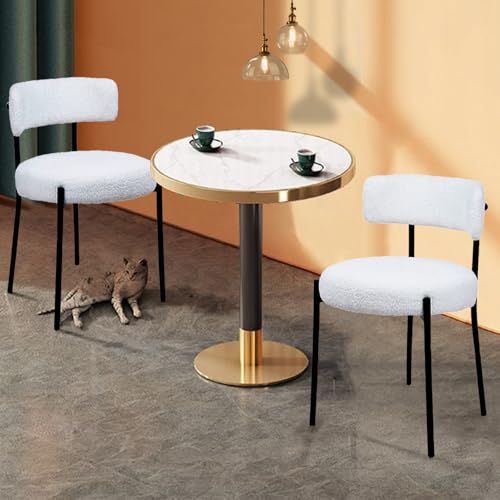 CLATINA White Boucle Dining Chair, Mid-Century Modern Upholstered Chair with Metal Legs R525