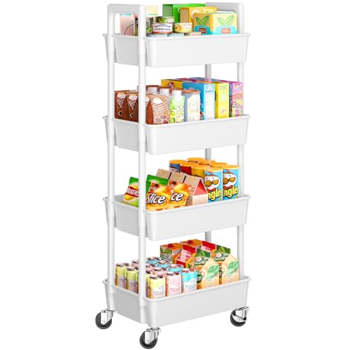 Pipishell 3 Tier Rolling Cart Organizer with Lockable Wheels, White K43271