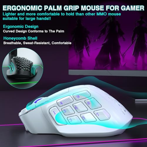 SM809 Pro Wireless MMO Gaming Mouse 24000 DPI Triple Connectivity RGB Black A4613