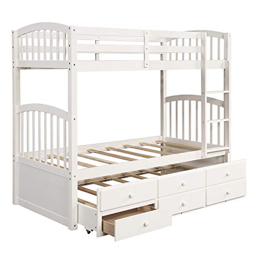 Harper & Bright Designs Twin Over Twin Bunk Bed with Storage Drawers, Solid Wood, Espresso P440327