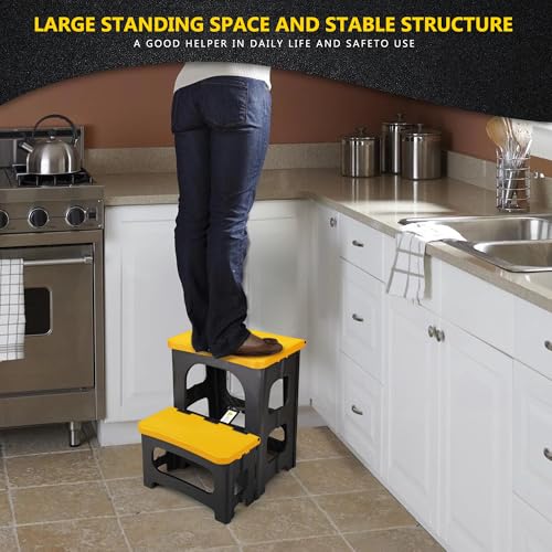 Folding 2-Step Stool, Non-Slip Portable Footstool, Yellow H725346