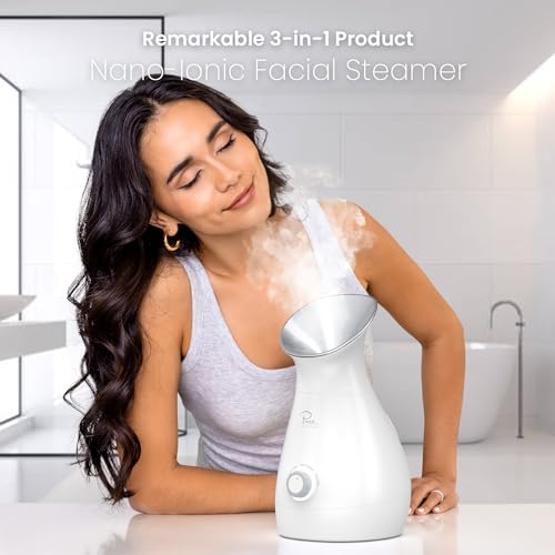 Pure Daily Care NanoSteamer Large 3-in-1 Nano Ionic Facial Steamer with Temp Control, Teal B192
