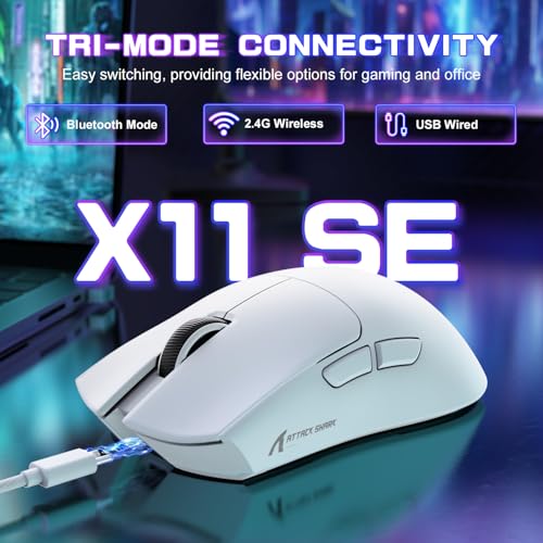 Attack Shark X11SE Wireless Gaming Mouse, Tri-Mode 22K DPI, 59g, Berry Red Y3775