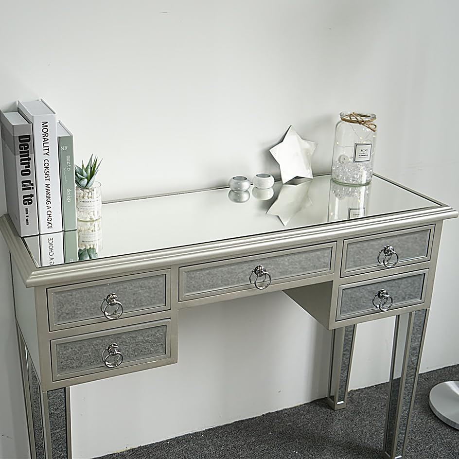 Henf Mirrored Vanity Desk with 3 Drawers, Silver Console Table C922