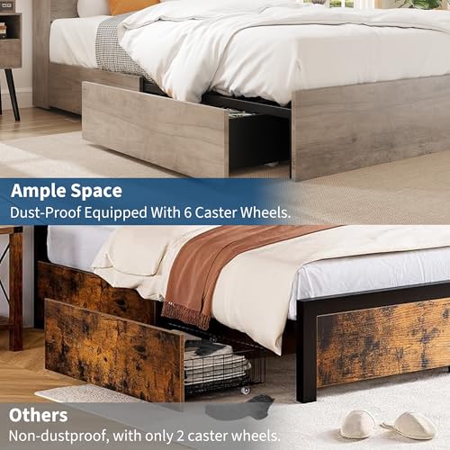 GarveeHome Full Size Bed Frame with Bookcase Headboard and Charging Station Z337