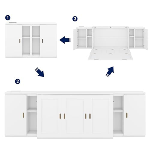 Ball & Cast Queen Size Solid Pine Murphy Bed with Charging Station, White + Walnut P2075