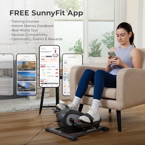 Sunny Health & Fitness Smart Mini Elliptical Trainer, Under-Desk Pedal Exerciser D70811
