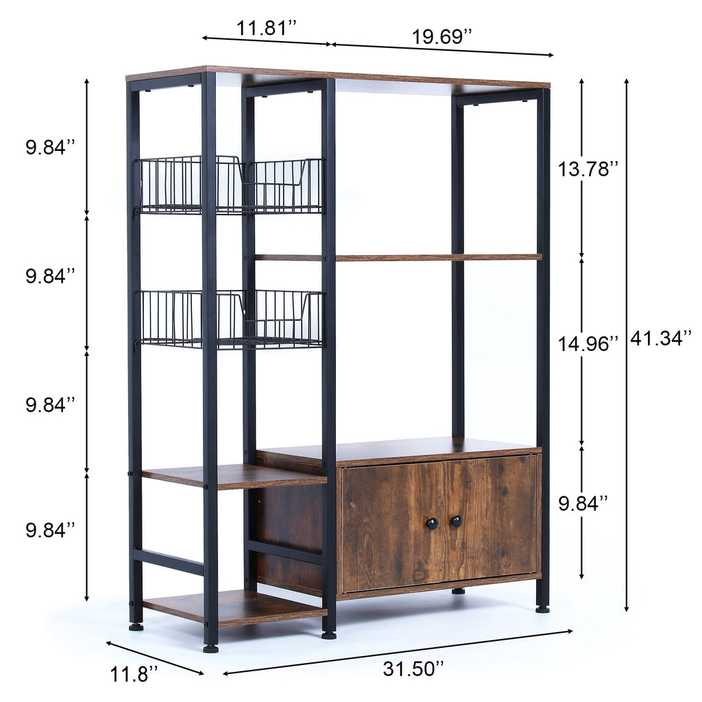 NAIYUFA 5-Tier Kitchen Bakers Rack with Cabinet, Wood Brown G3977