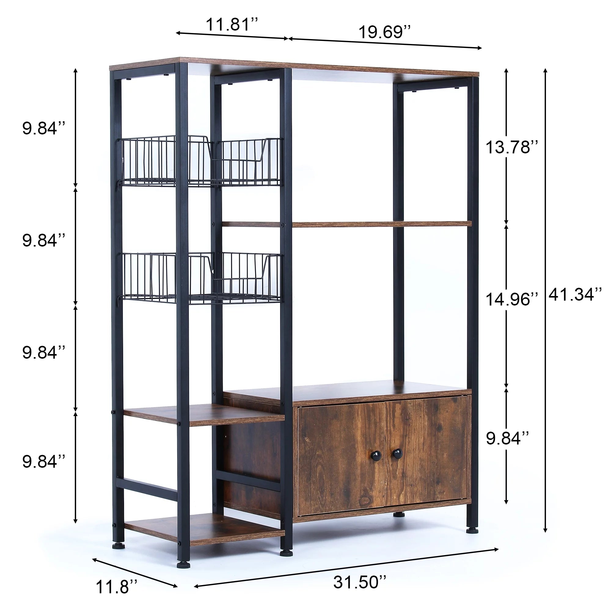 NAIYUFA 5-Tier Kitchen Bakers Rack with Cabinet, Wood Brown G3977