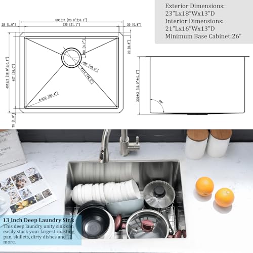 VASOYO Stainless Steel Undermount Laundry Sink 23x18x13 H4912