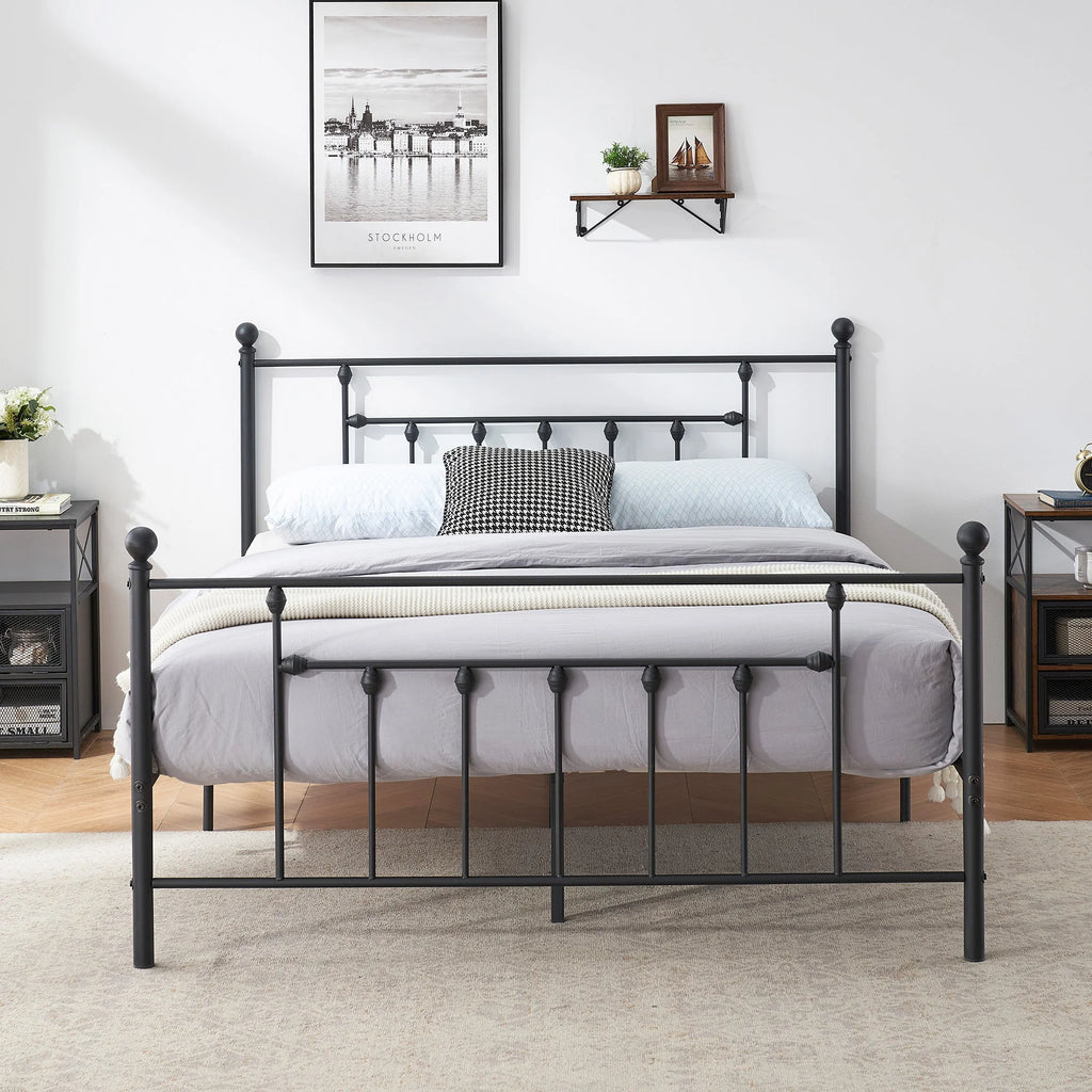 VECELO Queen Size Metal Bed Frame with Headboard and Footboard I839797