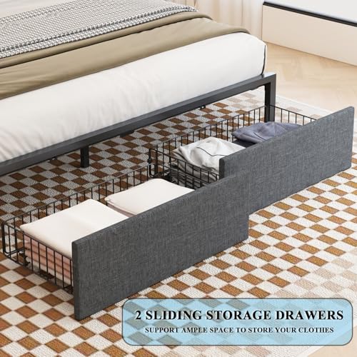 LED Bed Frame Full Size with Bookshelf Headboard and Charging Station R978868