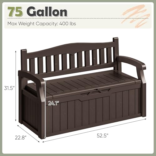 Homall 75 Gallon Outdoor Storage Bench Lockable Deck Box Waterproof UV Resistant Grey D354316