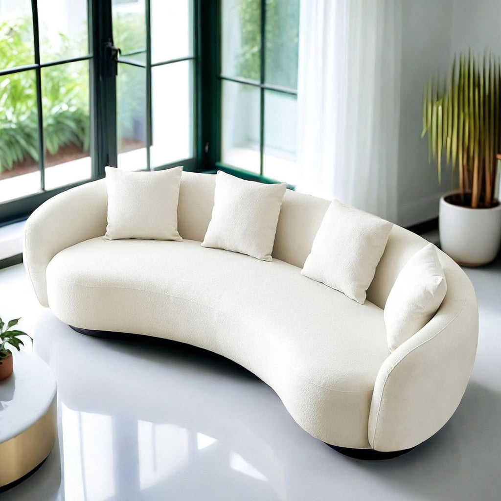 Teddy Fabric Curved 101" Mid Century Modern Half Moon Sectional Sofa with 4 Throw Pillows U200