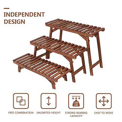 Ufine Freestanding 3 Tier Ladder Shelf Wood Plant Stand P18303