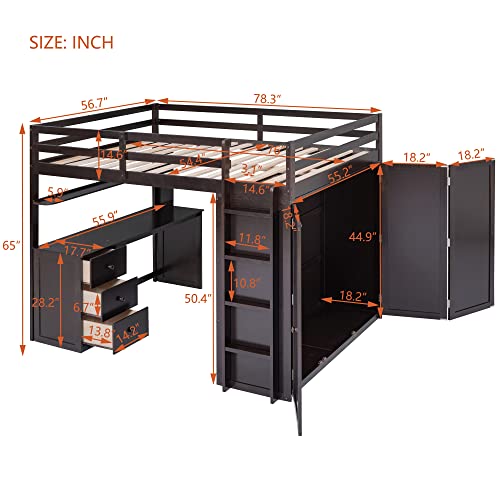 Harper & Bright Designs Full Loft Bed with Desk, Wardrobe, Solid Wood N868457
