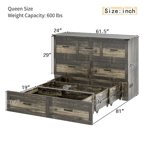 Queen Size Murphy Bed Cabinet with Charging Station, White P336686