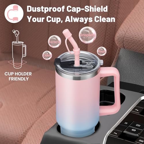40 oz Tumbler with Handle and Straw Lid - Leak-proof Vacuum Insulated Travel Cup I15292