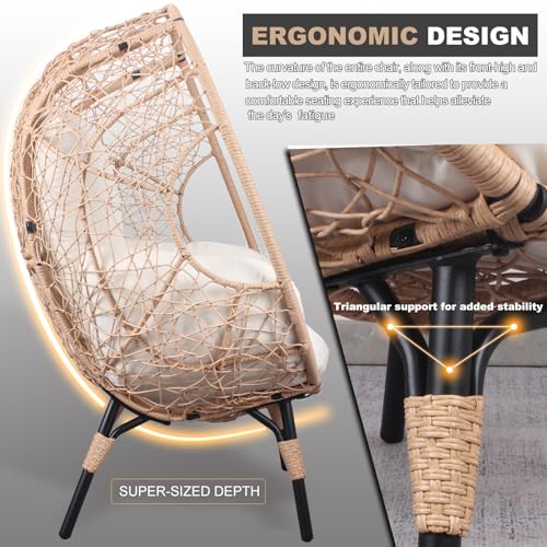 Patio PE Wicker Egg Chair with Rattan Beige Cushion, 2 Pieces P34252