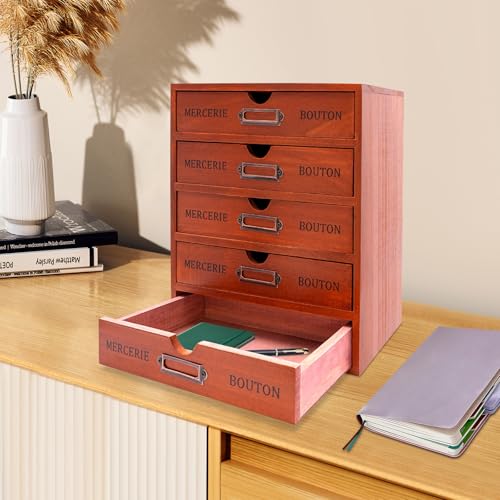 Vintage 16-Drawer Wooden Desktop Organizer with Iron Label Holders N538