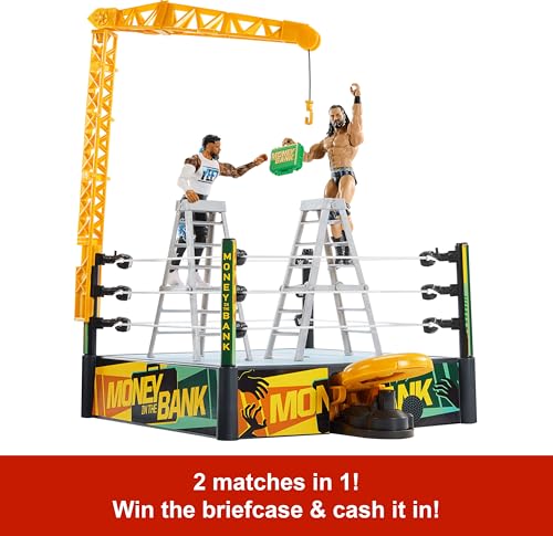 Mattel WWE Money in the Bank Cash-in Ring Playset with 2 Play Modes & 40+ Sounds A3363